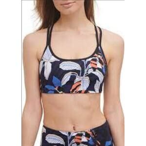 DKNY Sports Bra XS Floral Removable Cups Racerback NWT
